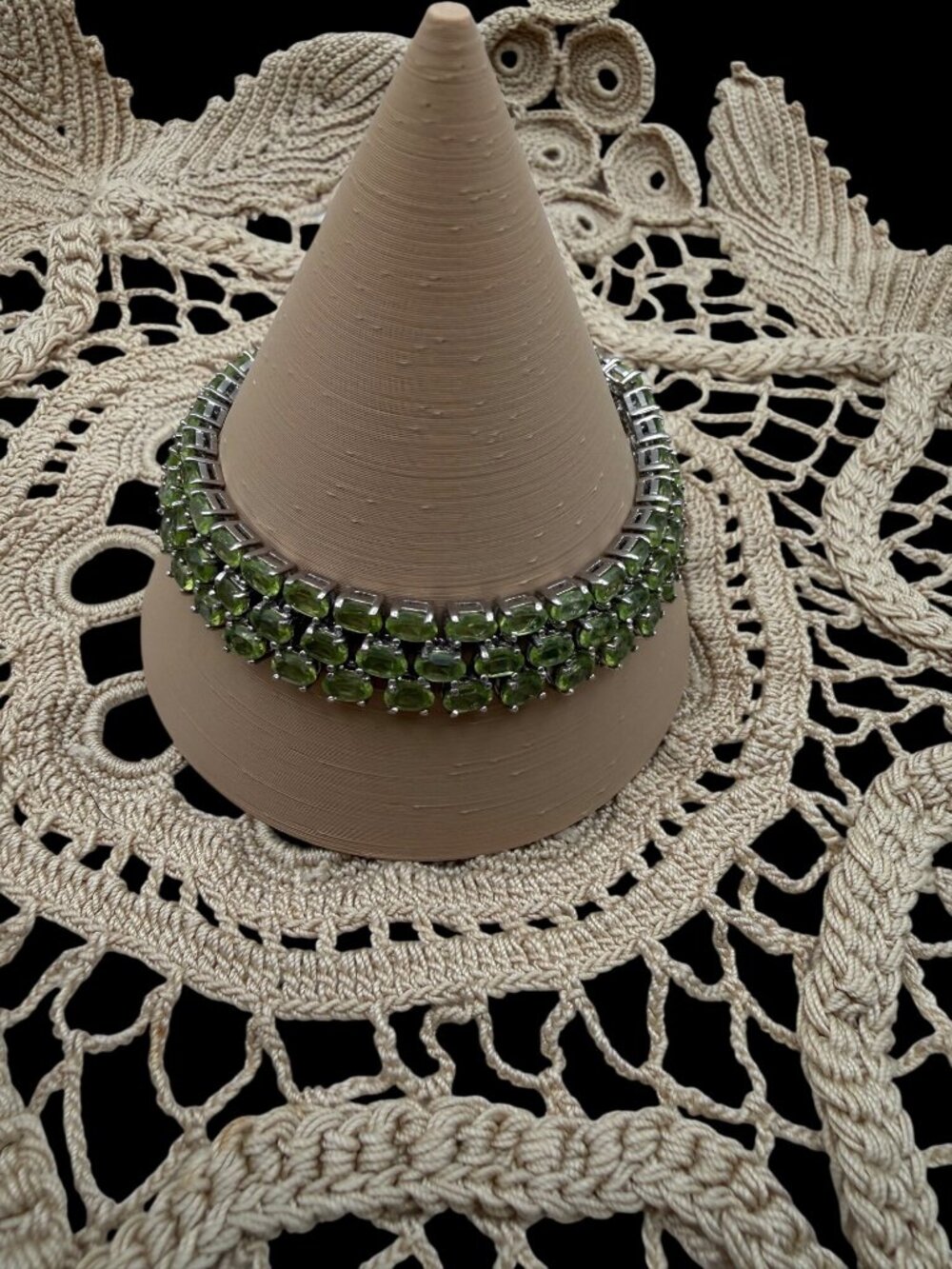 Sterling Silver Green Peridot Cluster 3 strand tennis Bracelet Box Clasp 7 gift